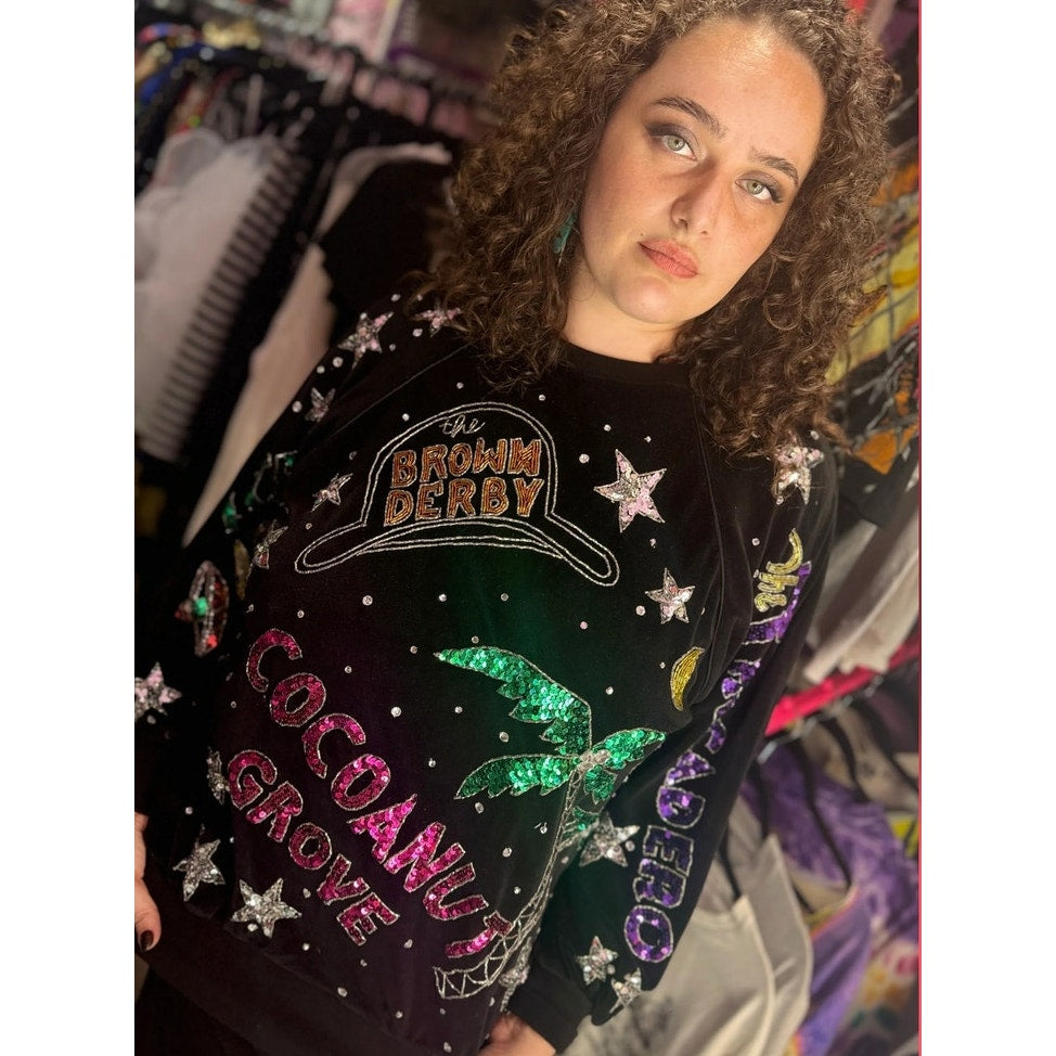 Vintage 80's Velour Sequins Pullover w/  California Night Spots ladies Medium