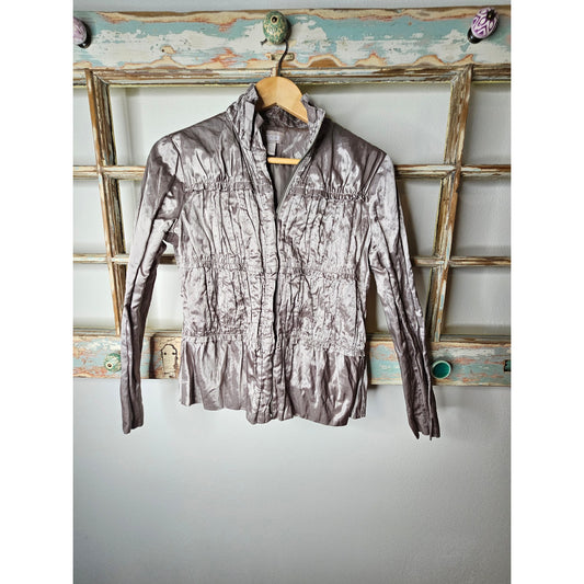 Chicos Metallic Ruched Lightweight Versatile Jacket Ladies size 0 / XS