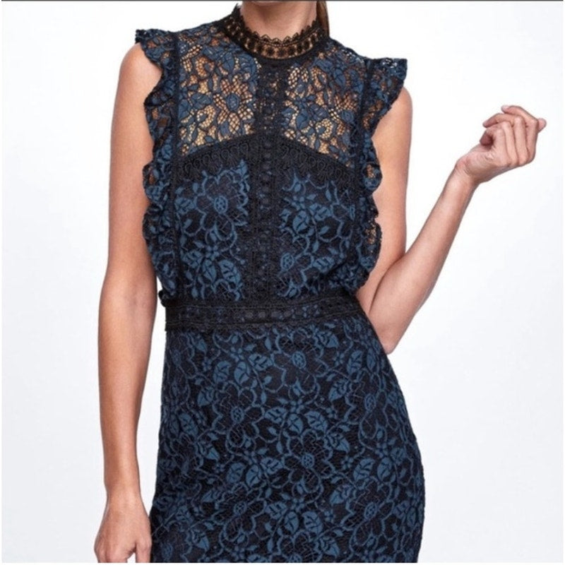 Zara lace Contrasting Dress Sleeveless Midi Length Ladies size Small