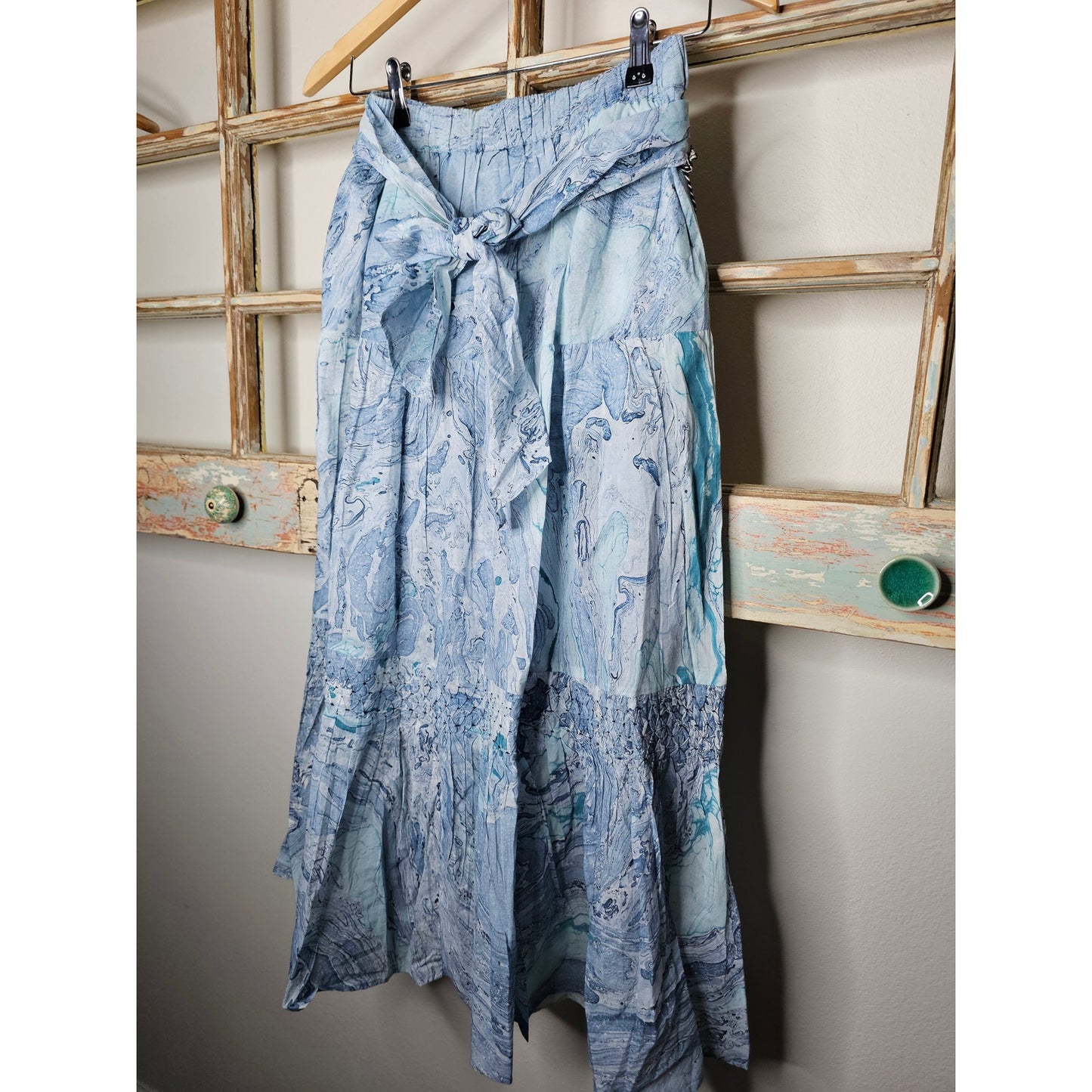 NWT St. Roche Selma Skirt Marbled Ocean in Blue Maxi Skirt Size Small
