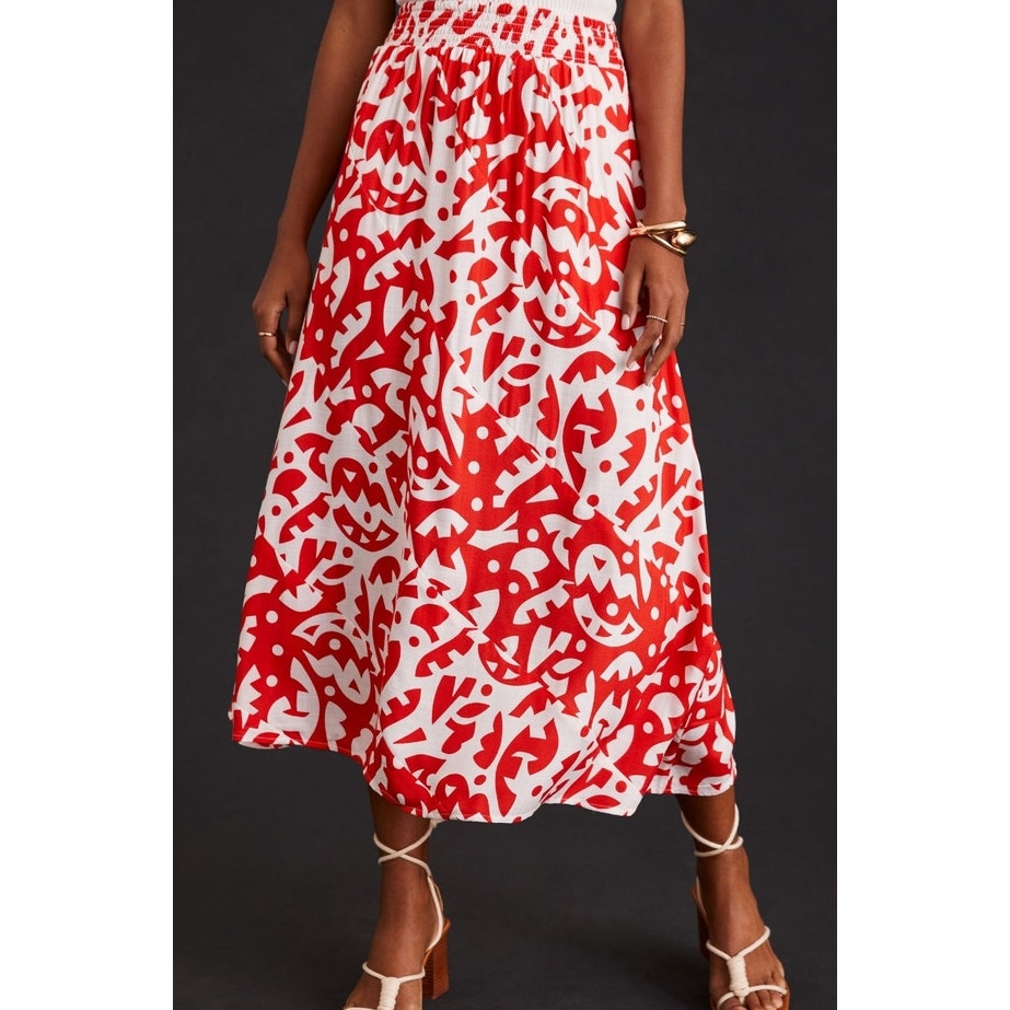 The Odells Red/White Abstract A-Line Midi Skirt Pockets size Small