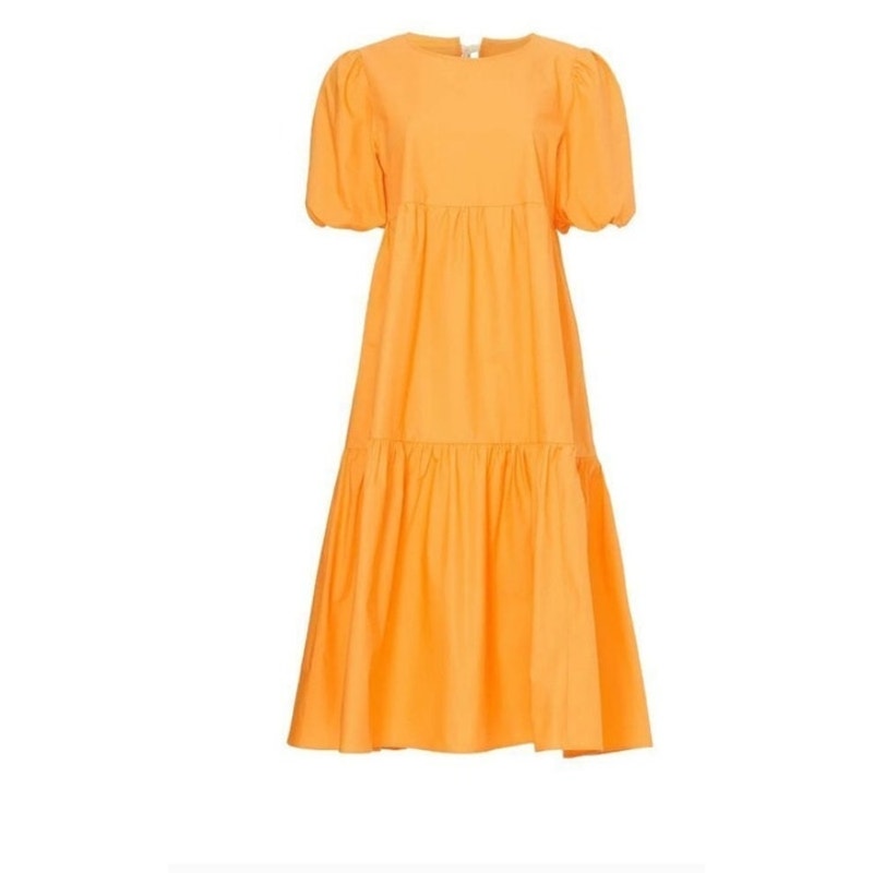 Peter Som Marigold Tiered Midi Dress Puff Sleeves W/ Keyhole back size 4