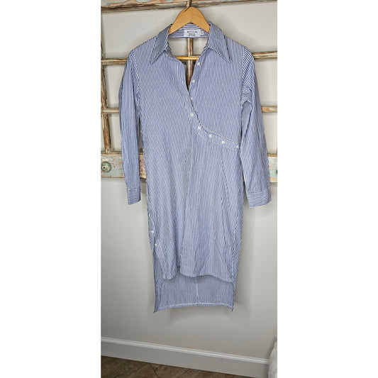Matilda Navy & White Oxford Button Down High Low V-back Dress size 4