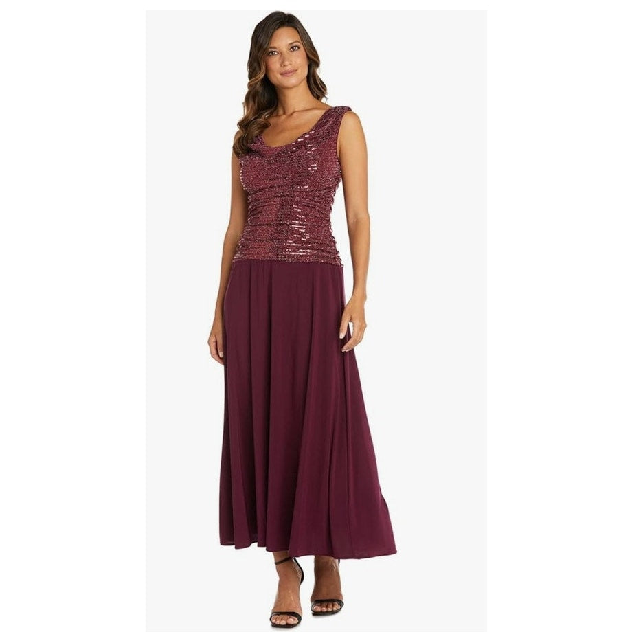 R & M Richards Long Evening Gown Dress W/ Glitter knit Bodice Ladies size 12