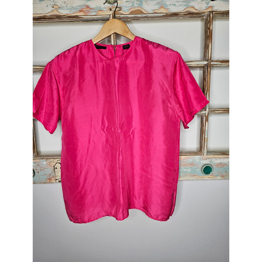 Vintage Quarters Silk Red Short Sleeve Boat-neck Blouse Ladies size Large