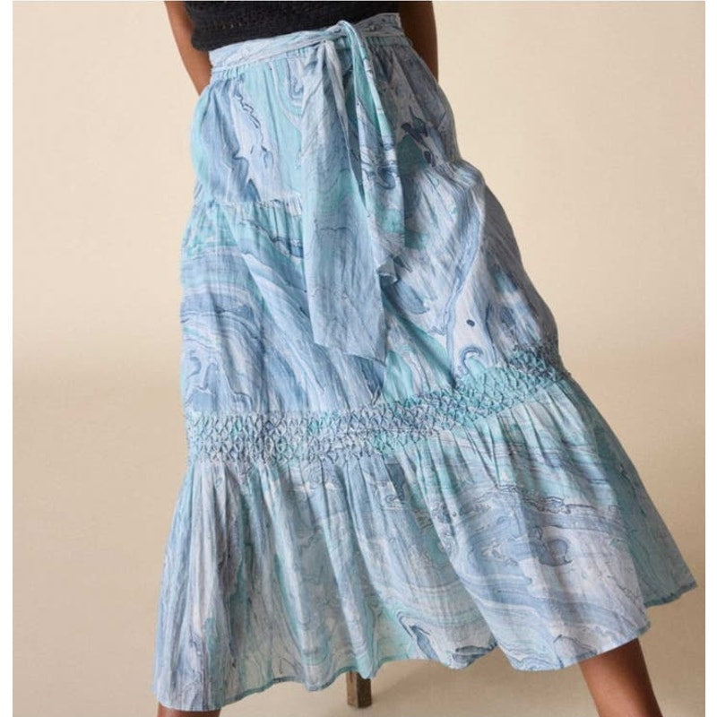 NWT St. Roche Selma Skirt Marbled Ocean in Blue Maxi Skirt Size Small