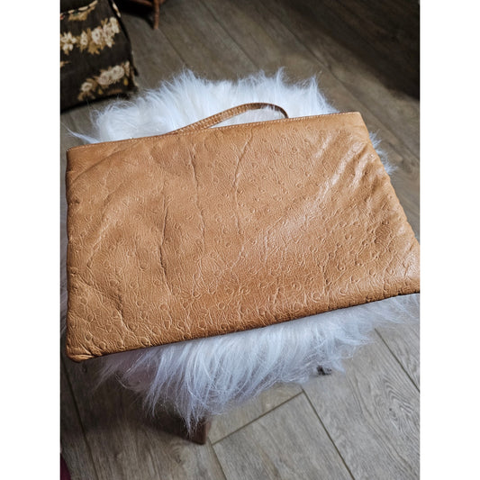 Vintage 80's Ruth Saltz Leather Clutch Ostrich Print