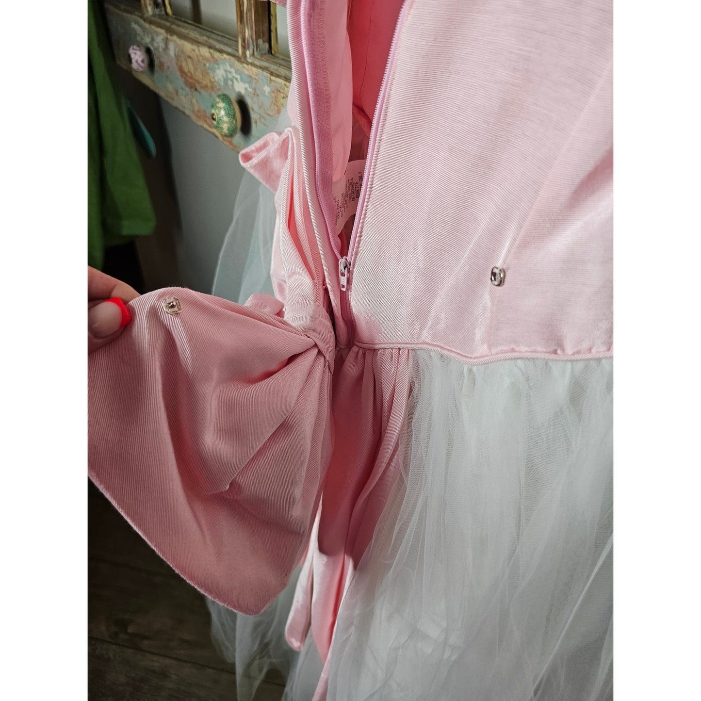 Vintage 80's Pink Princess Dress Open Back Bow Ladies size Medium