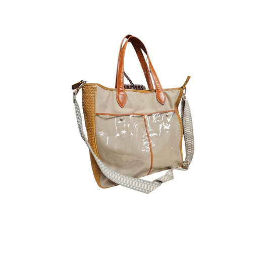 Canvas Bag With Saddle Leather Accents And Clear Front Pockets