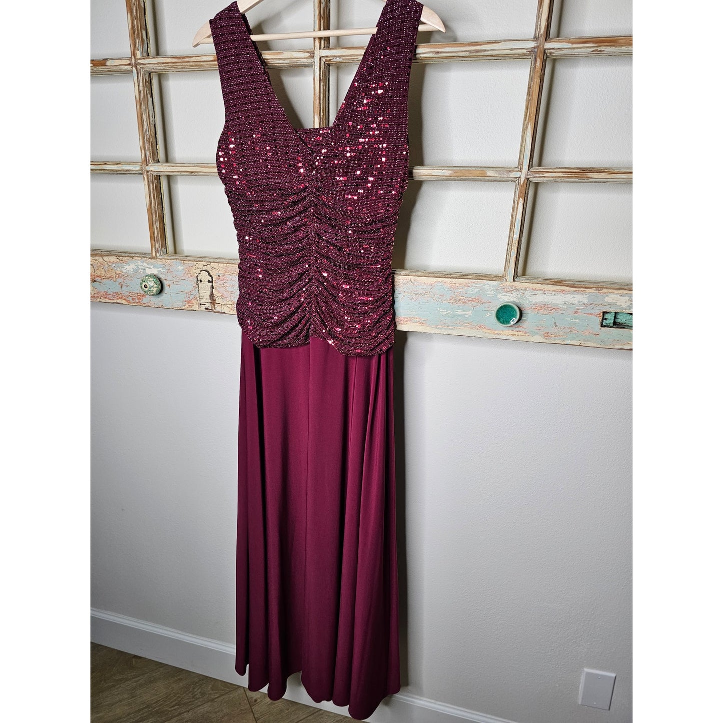 R & M Richards Long Evening Gown Dress W/ Glitter knit Bodice Ladies size 12