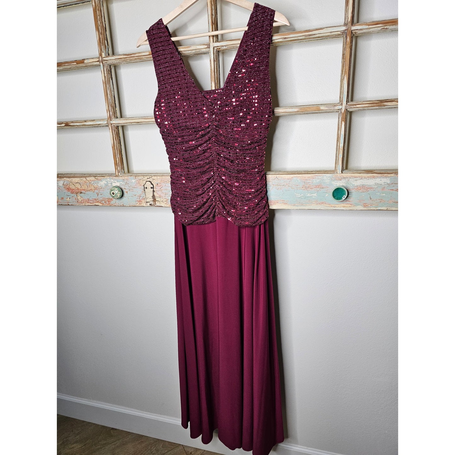 R & M Richards Long Evening Gown Dress W/ Glitter knit Bodice Ladies size 12