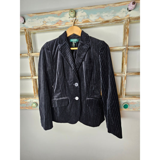 Lauren Ralph Lauren Black Velvet Blazer with Pinstripes Ladies size Small