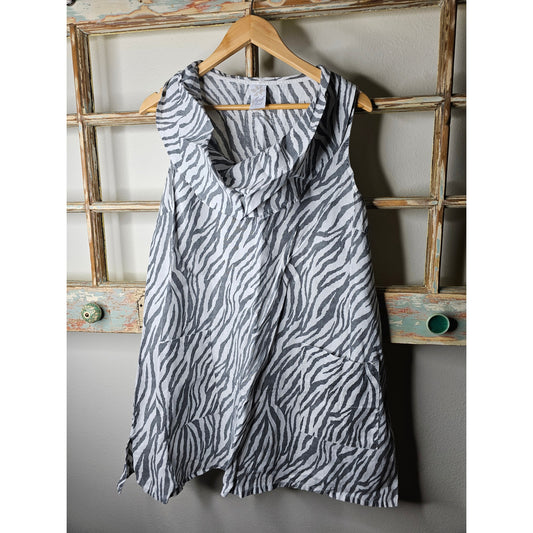 Match Point Linen Animal Print Zebra Tunic Sleeveless Cowl Neck Ladies size Small