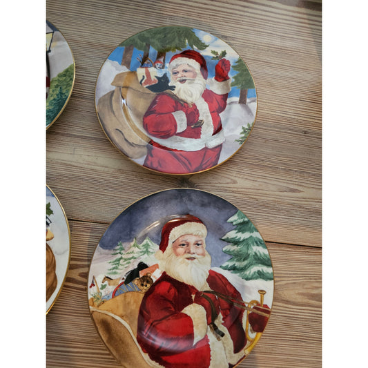 America Atelier Christmas Santa Set of 4 Porcelain 8" Plates