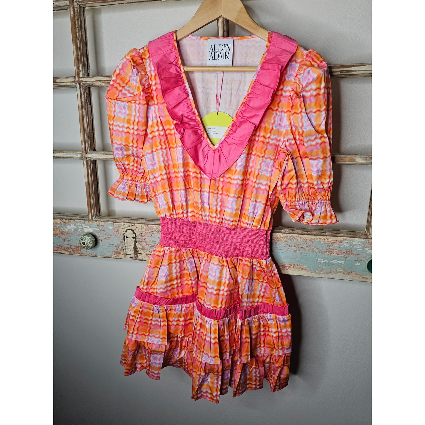 NWT Alden Adair Kelsey Cotton Dress in Retro Plaid Pink/ Orange Ladies size Small