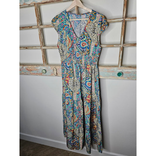 CUPSHE Boho Paisley Maxi VNeck Smocked Waist size Small Dress