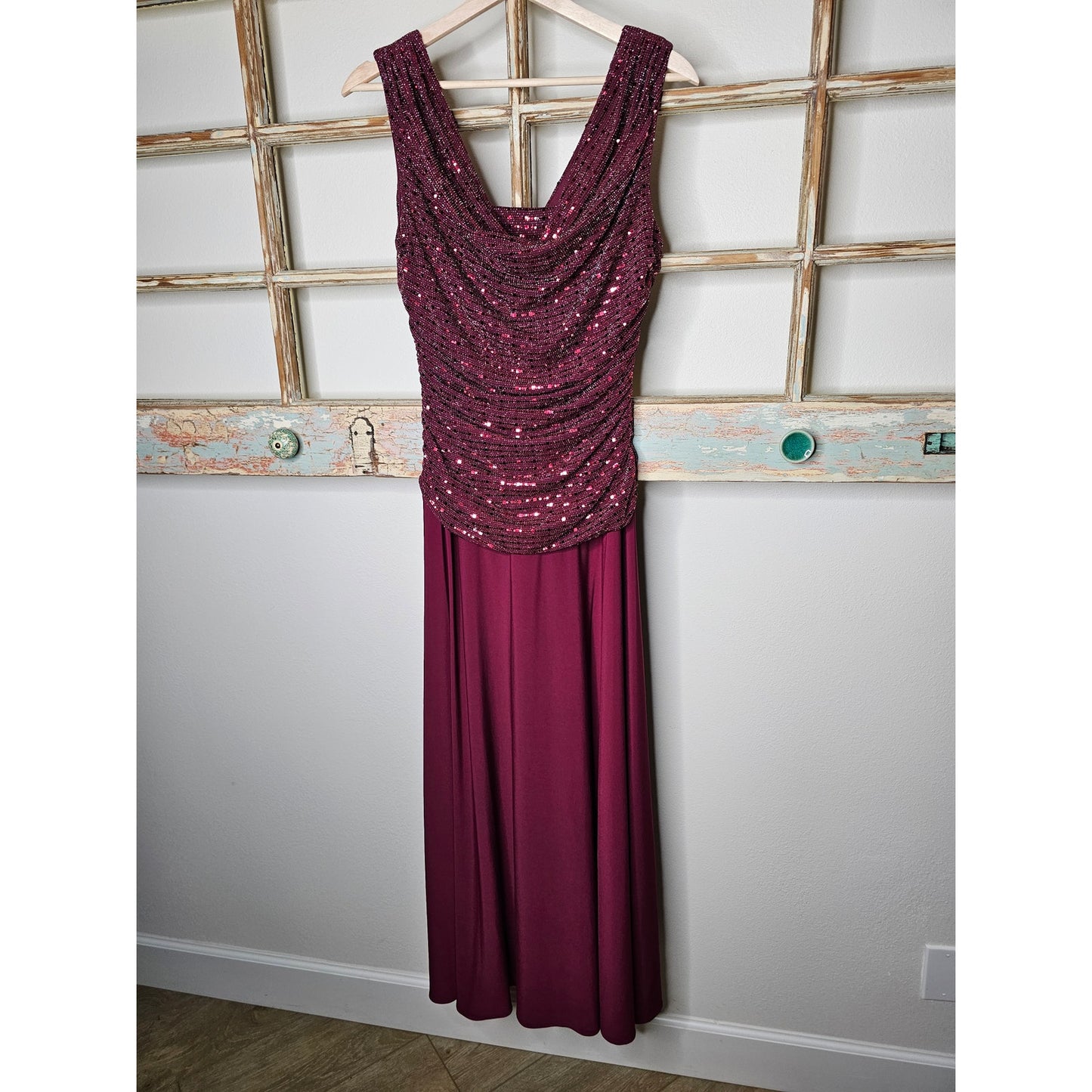R & M Richards Long Evening Gown Dress W/ Glitter knit Bodice Ladies size 12