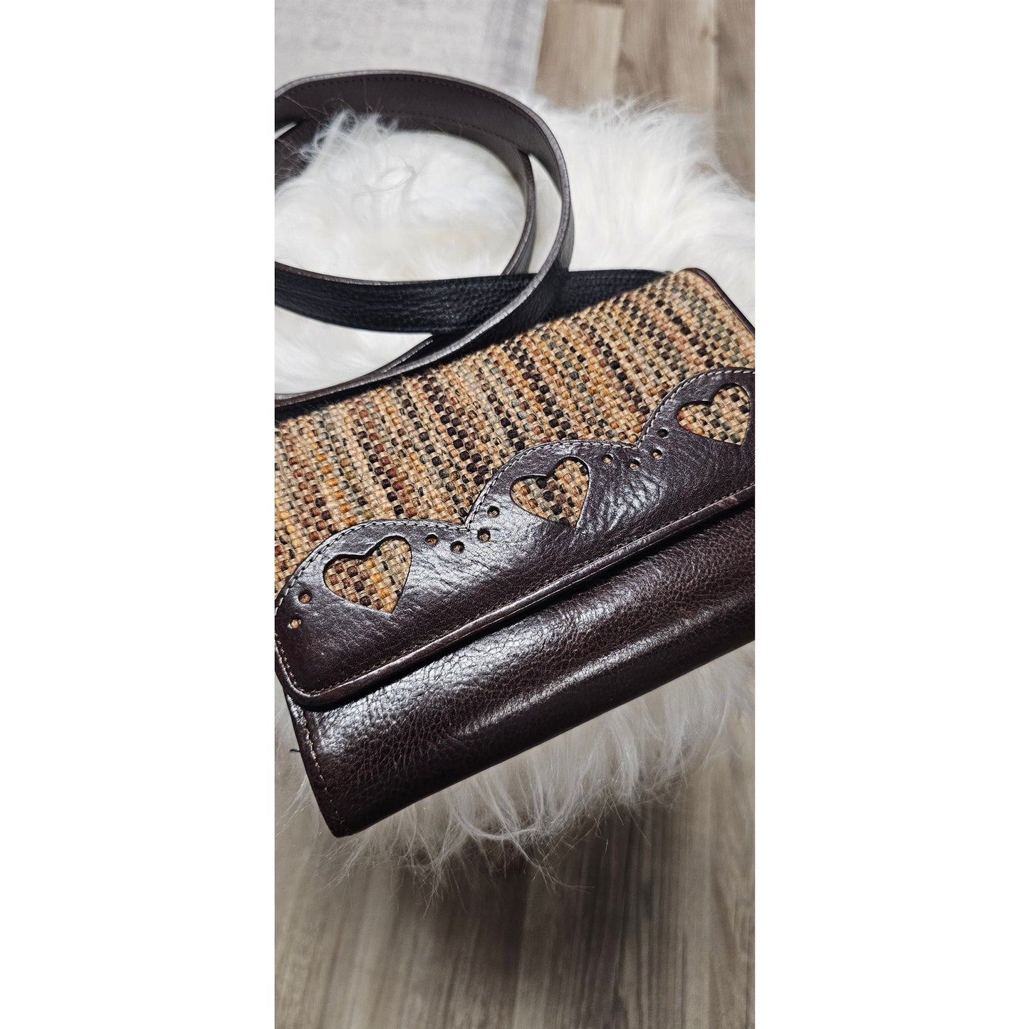 Brown Leather Brighton Heart Travel Crossbody / Clutch Tweed