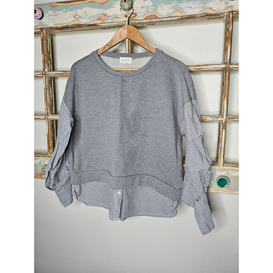Mello Day Rushed Striped Sleeve W/ Grey Sweater 2PC Ladies size large