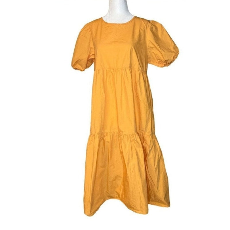 Peter Som Marigold Tiered Midi Dress Puff Sleeves W/ Keyhole back size 4