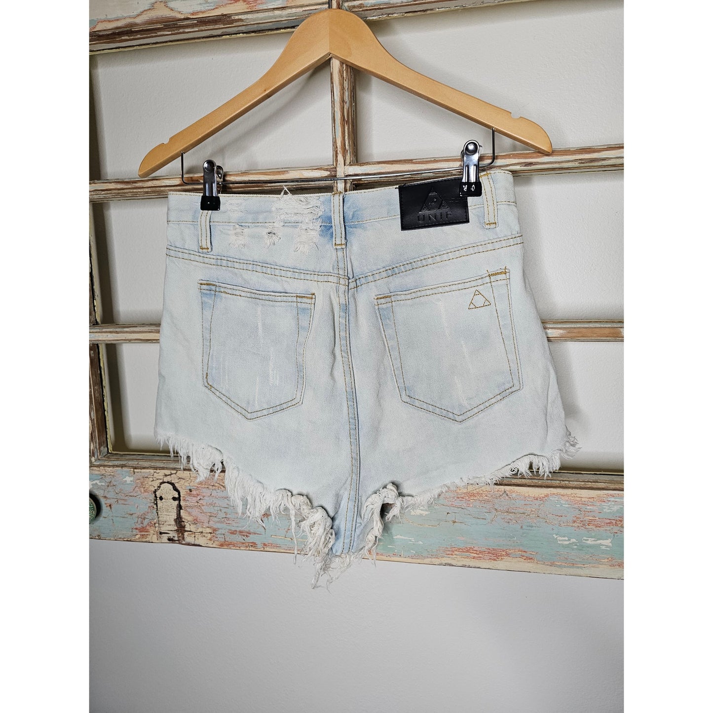UNIF Light Wash Raw Hem Distressed Jean Denim Ladies size 29