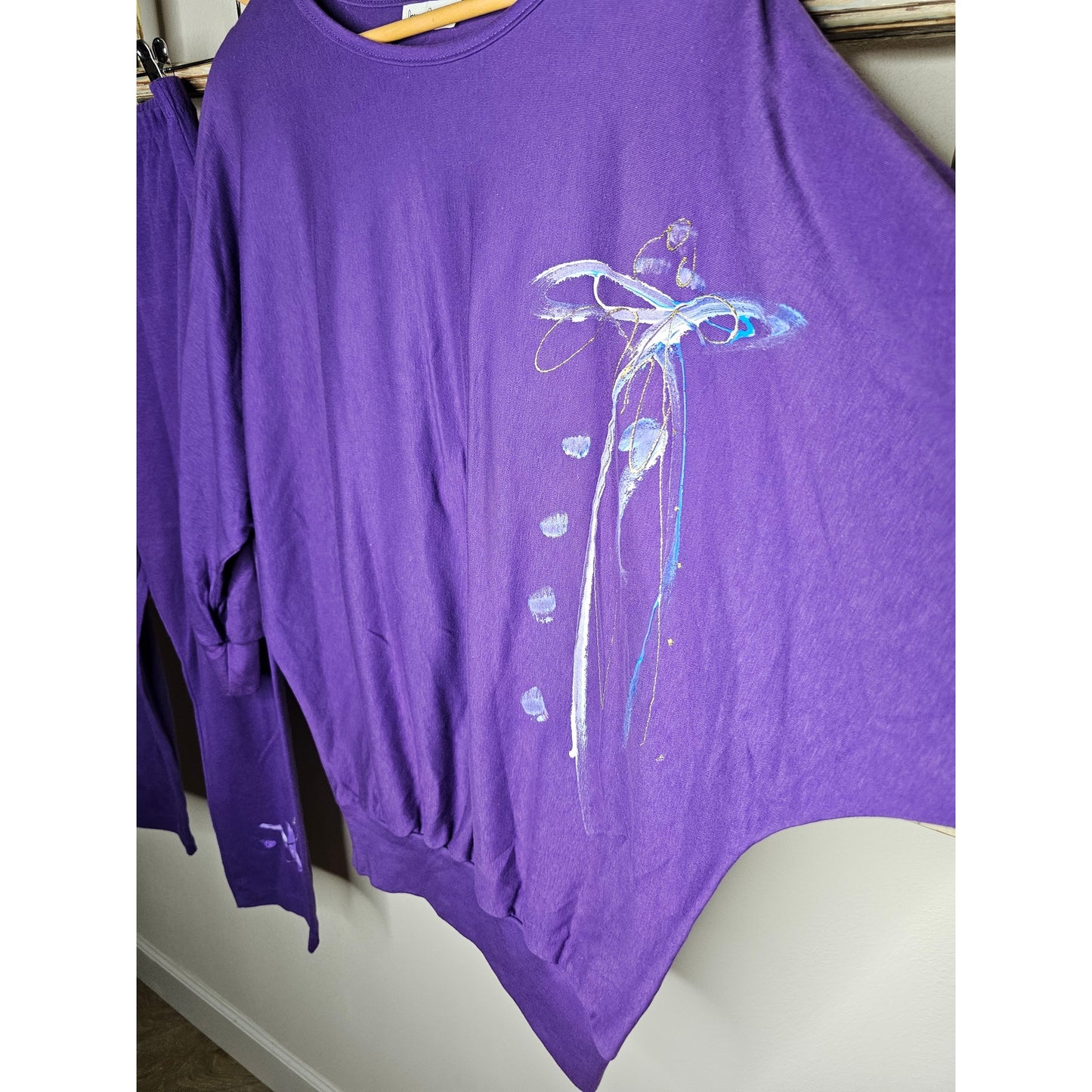 Vintage 80's Oversize Slouchy Shirt Batwing Purple Glitter Graphic Sz. small