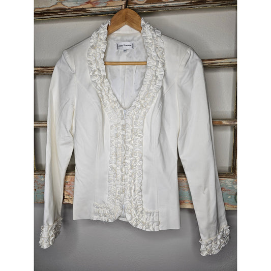 Anne Fontaine White Ruffled Blazer Ladies size 36 / US 0/2