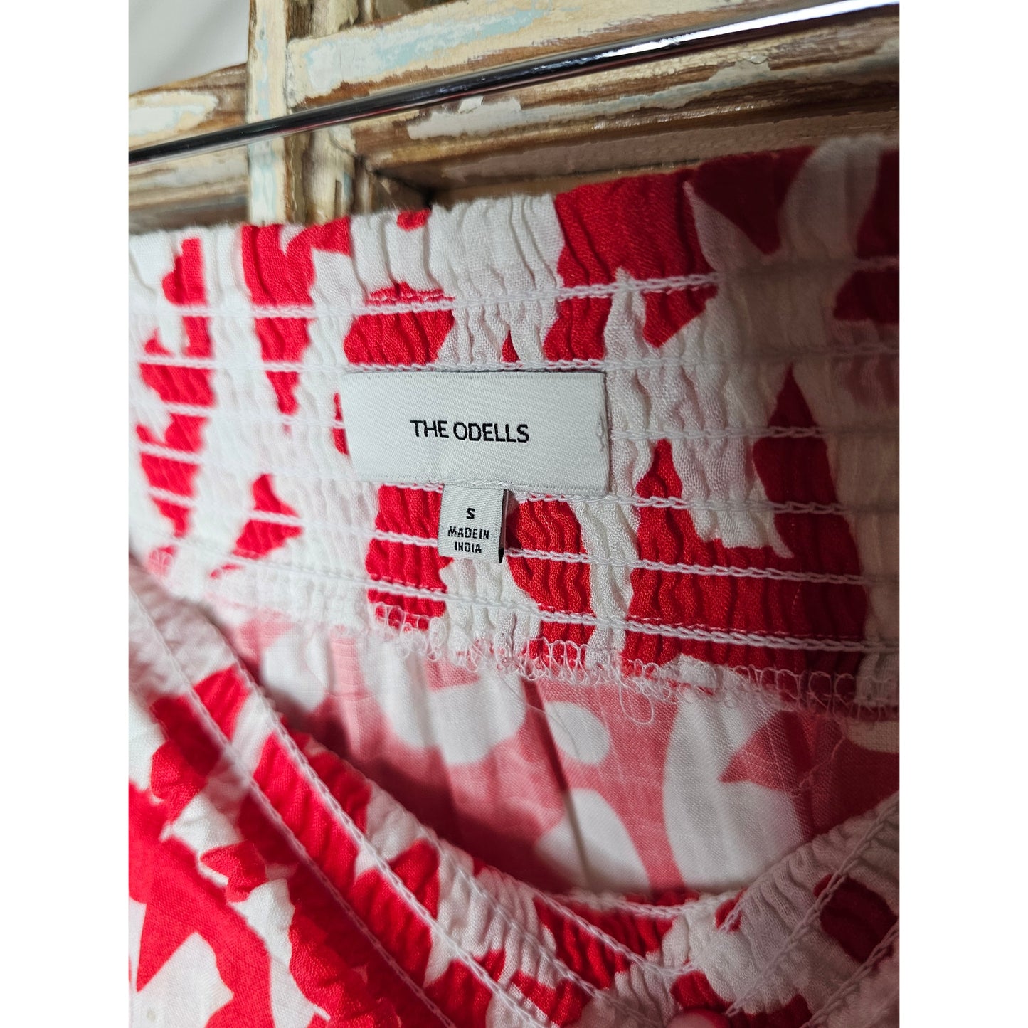 The Odells Red/White Abstract A-Line Midi Skirt Pockets size Small