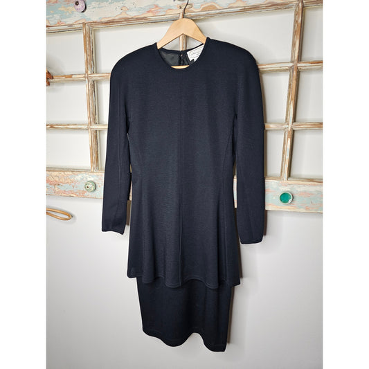 Vintage Adrienne Vittadini Black Wool Dress Ladies size Small