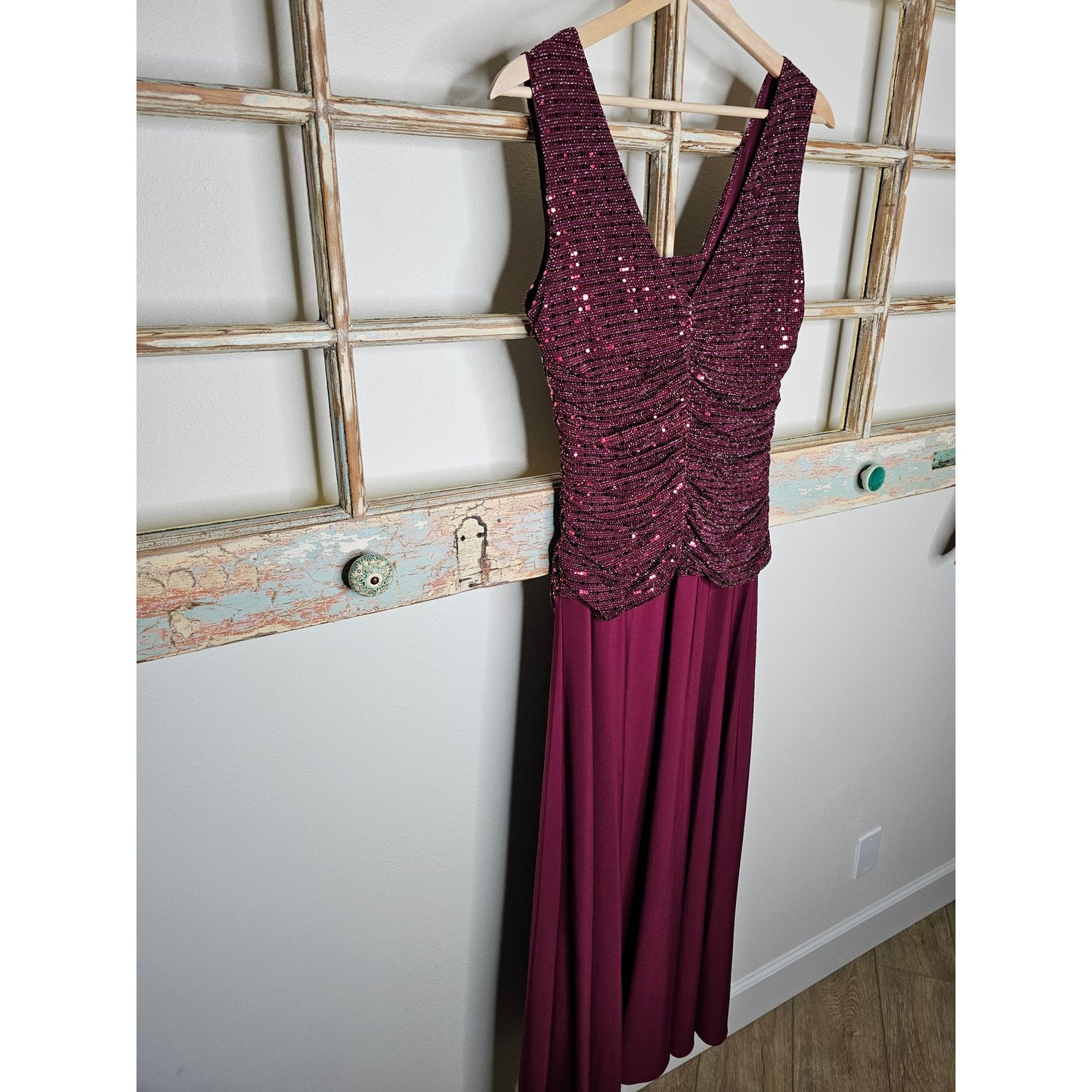 R & M Richards Long Evening Gown Dress W/ Glitter knit Bodice Ladies size 12