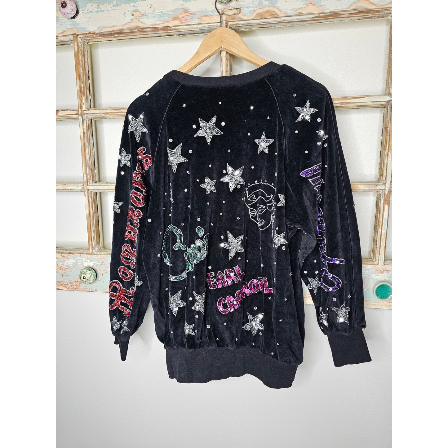 Vintage 80's Velour Sequins Pullover w/  California Night Spots ladies Medium
