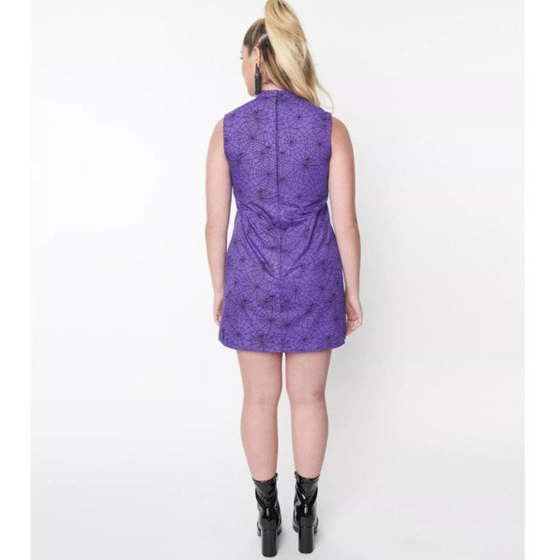 NWT Magnolia Place Purple Black Spiderweb Hallowen Mini Gogo dress size Small
