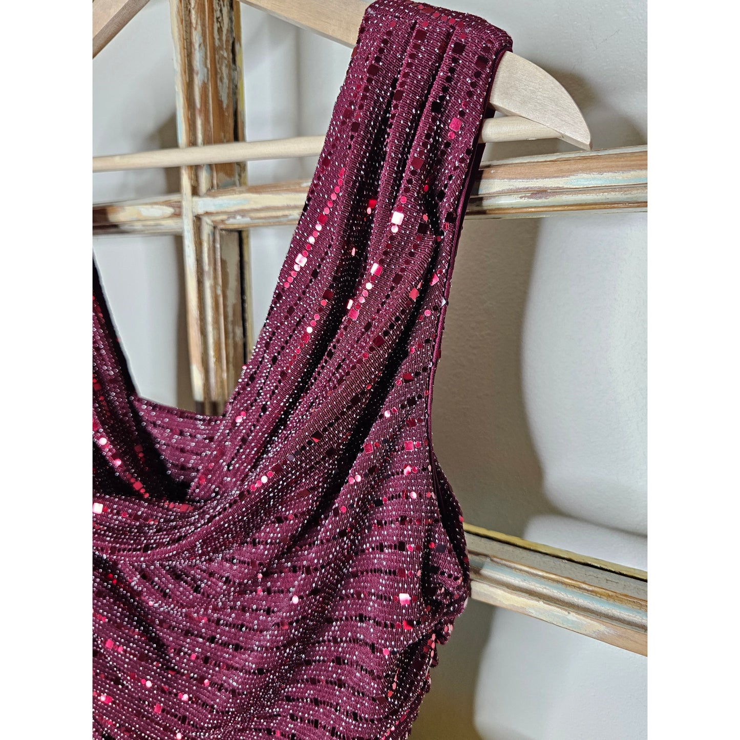 R & M Richards Long Evening Gown Dress W/ Glitter knit Bodice Ladies size 12