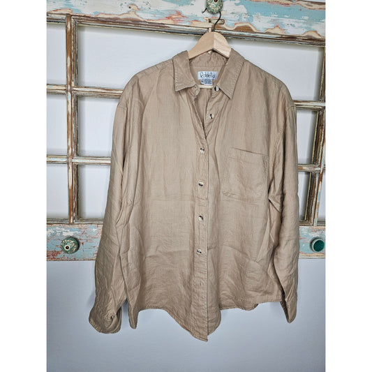 Linen Khaki Button Up Shirt By Rafaelle Ladies Size 16