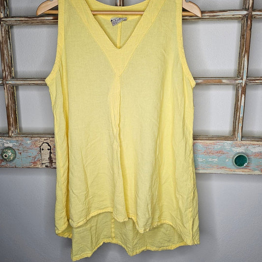 CottonWays Yellow Sleeveless V-neck high/low top ladies size S/M