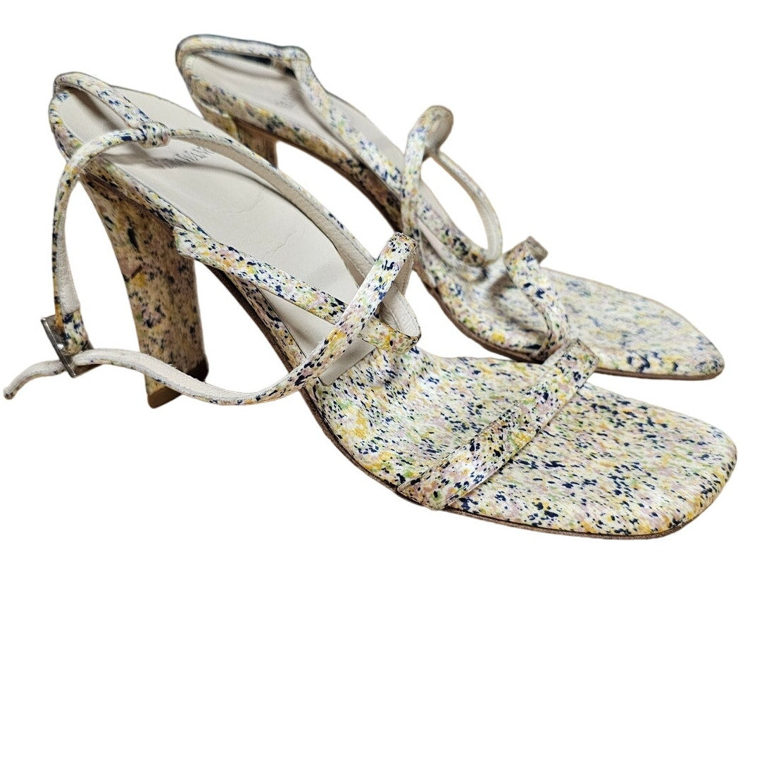 VERA WANG Strappy Ladies Silk Heels Splatter Design Size 7