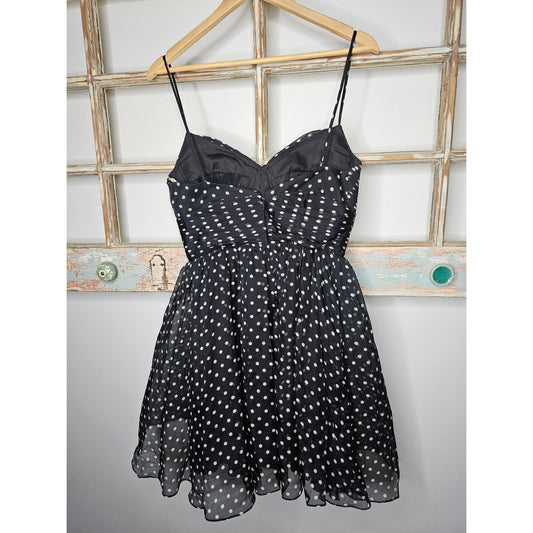 Black & White 100% Silk Polka Dot Mini Dress Spaghetti Straps Ladies size 8