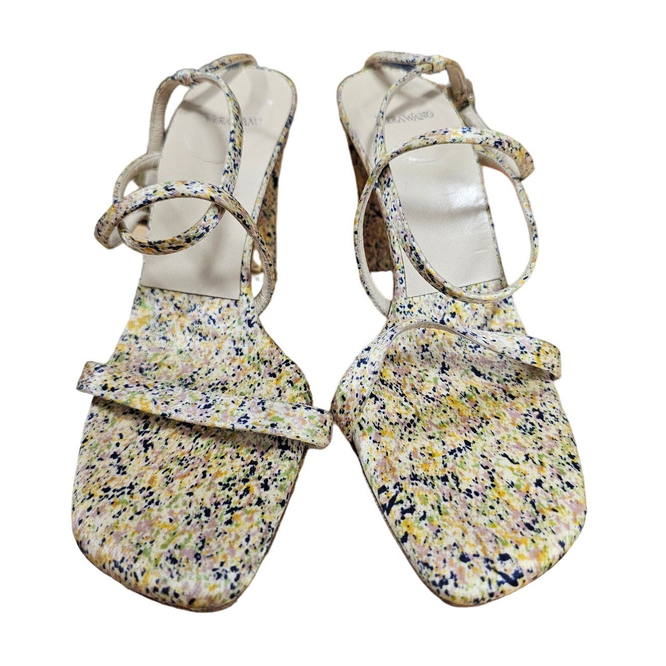 VERA WANG Strappy Ladies Silk Heels Splatter Design Size 7
