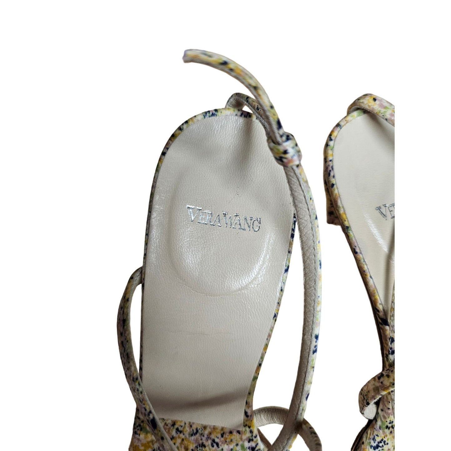 VERA WANG Strappy Ladies Silk Heels Splatter Design Size 7