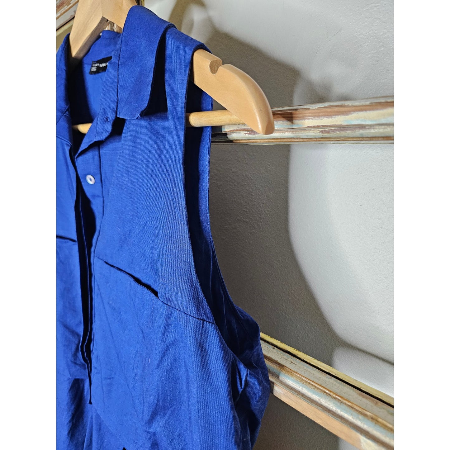 Zara Womens Sleeveless Collared Pullover Dress Pockets Blue Size Small