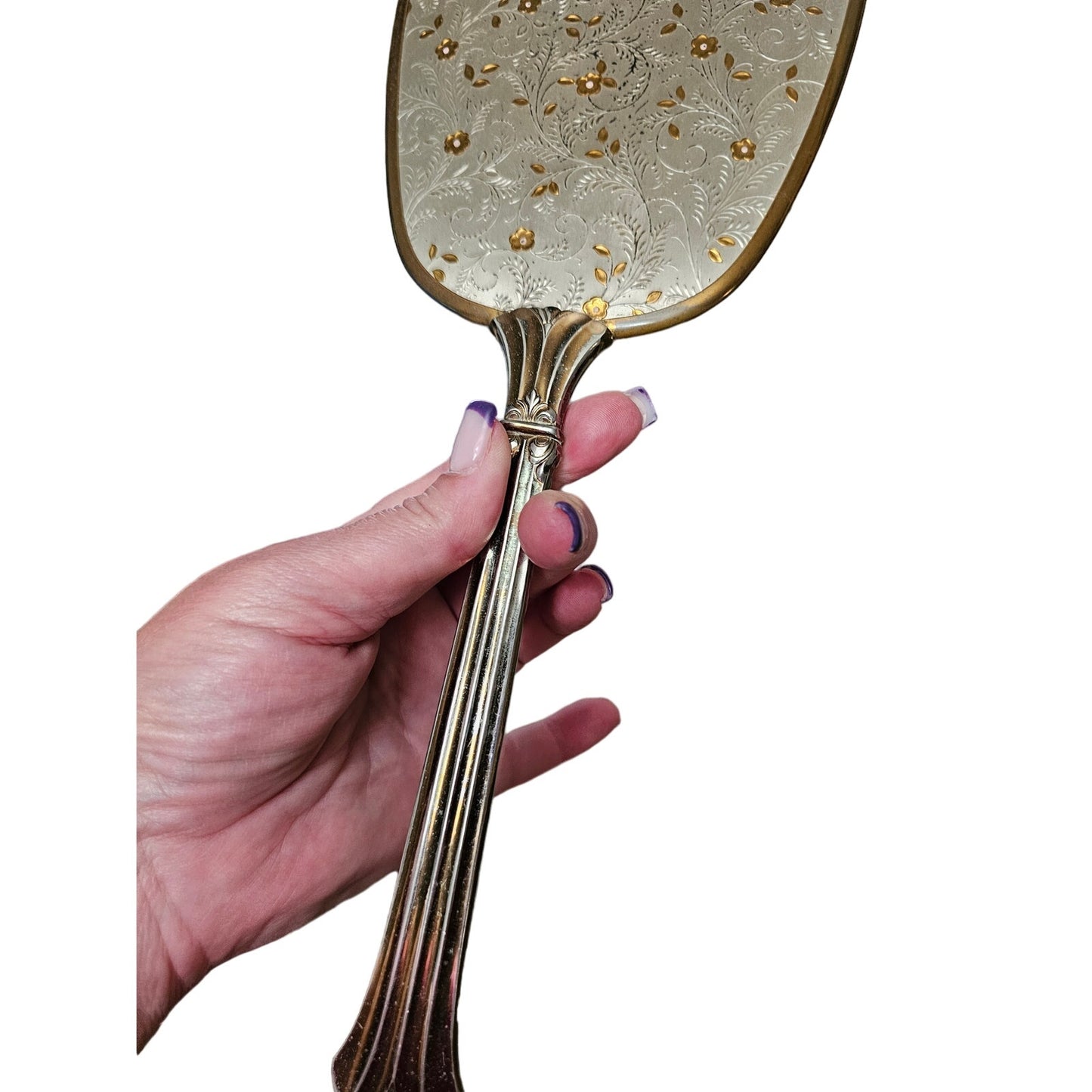 Vintage 60's Matching Mirror, Brush & Comb Vanity Set Gold & Silver