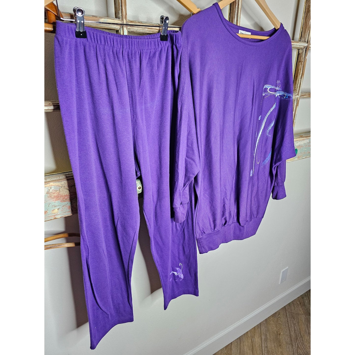 Vintage 80's Oversize Slouchy Shirt Batwing Purple Glitter Graphic Sz. small