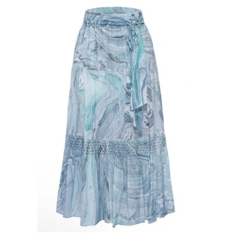NWT St. Roche Selma Skirt Marbled Ocean in Blue Maxi Skirt Size Small