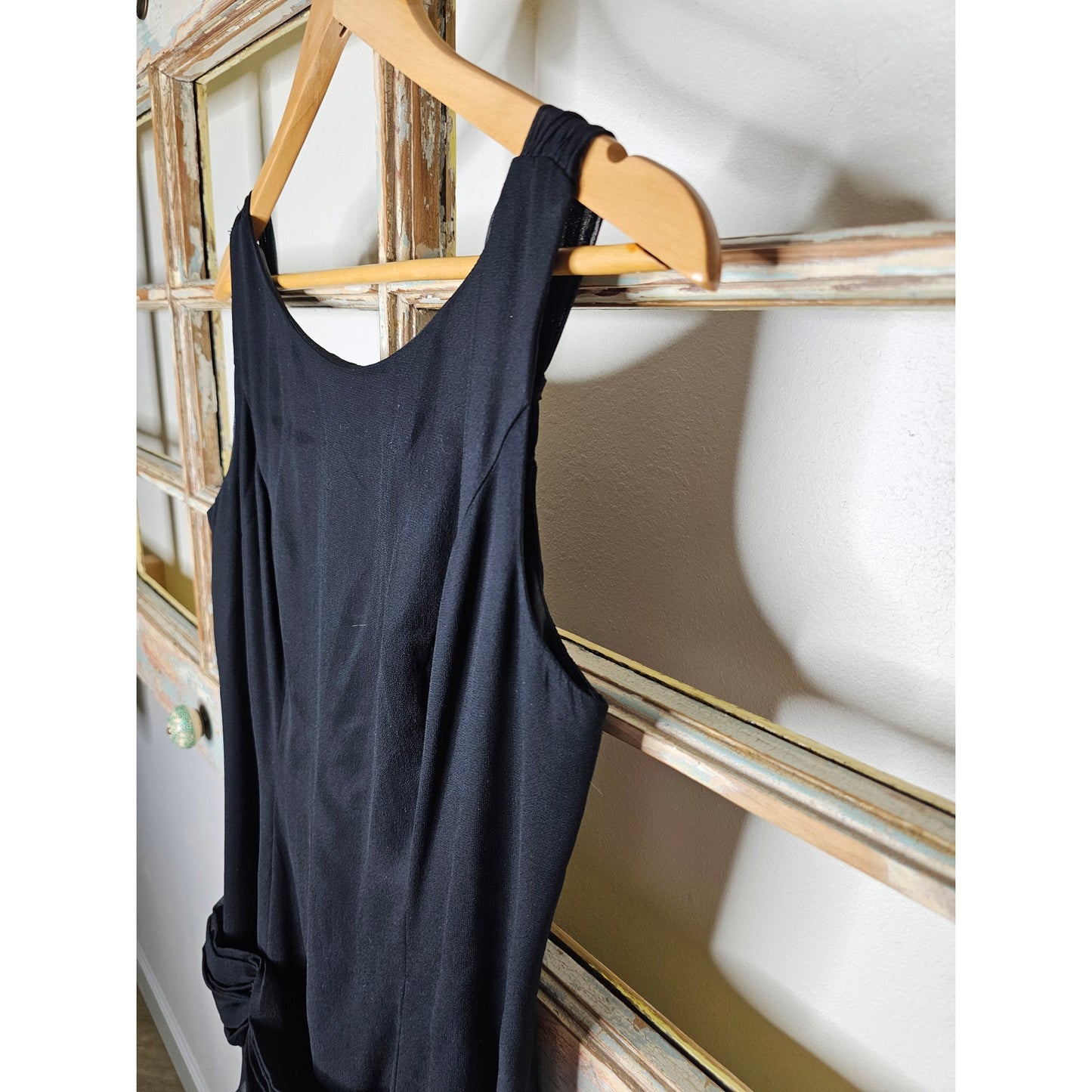 Vintage 100% Silk lined Sleeveless tiered Midi Dress w/ Swag waist size 8