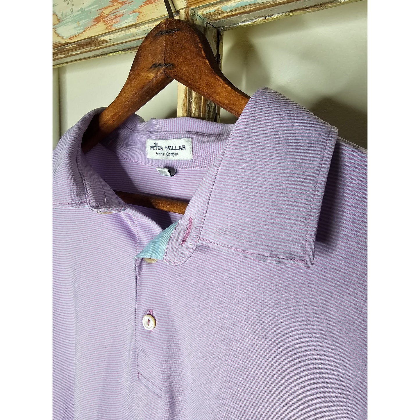 Peter Millar Hales Performance Jersey Polo Summer Comfort pink/blue striped Size XL