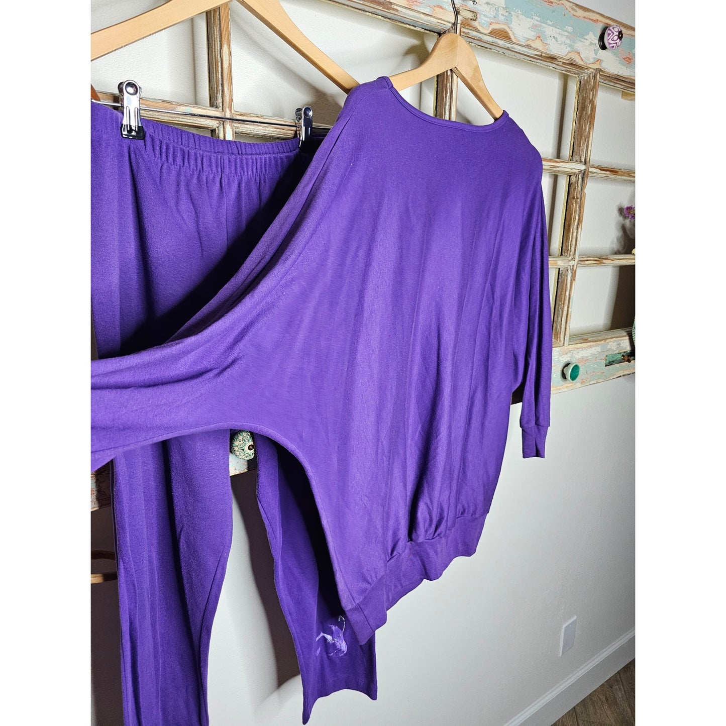 Vintage 80's Oversize Slouchy Shirt Batwing Purple Glitter Graphic Sz. small