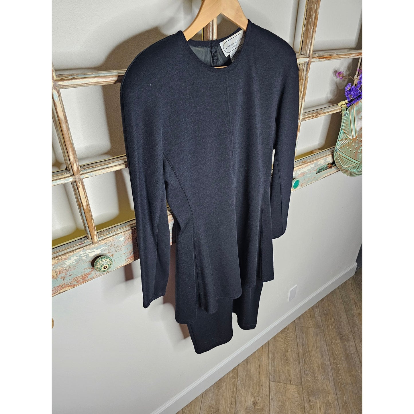 Vintage Adrienne Vittadini Black Wool Dress Ladies size Small