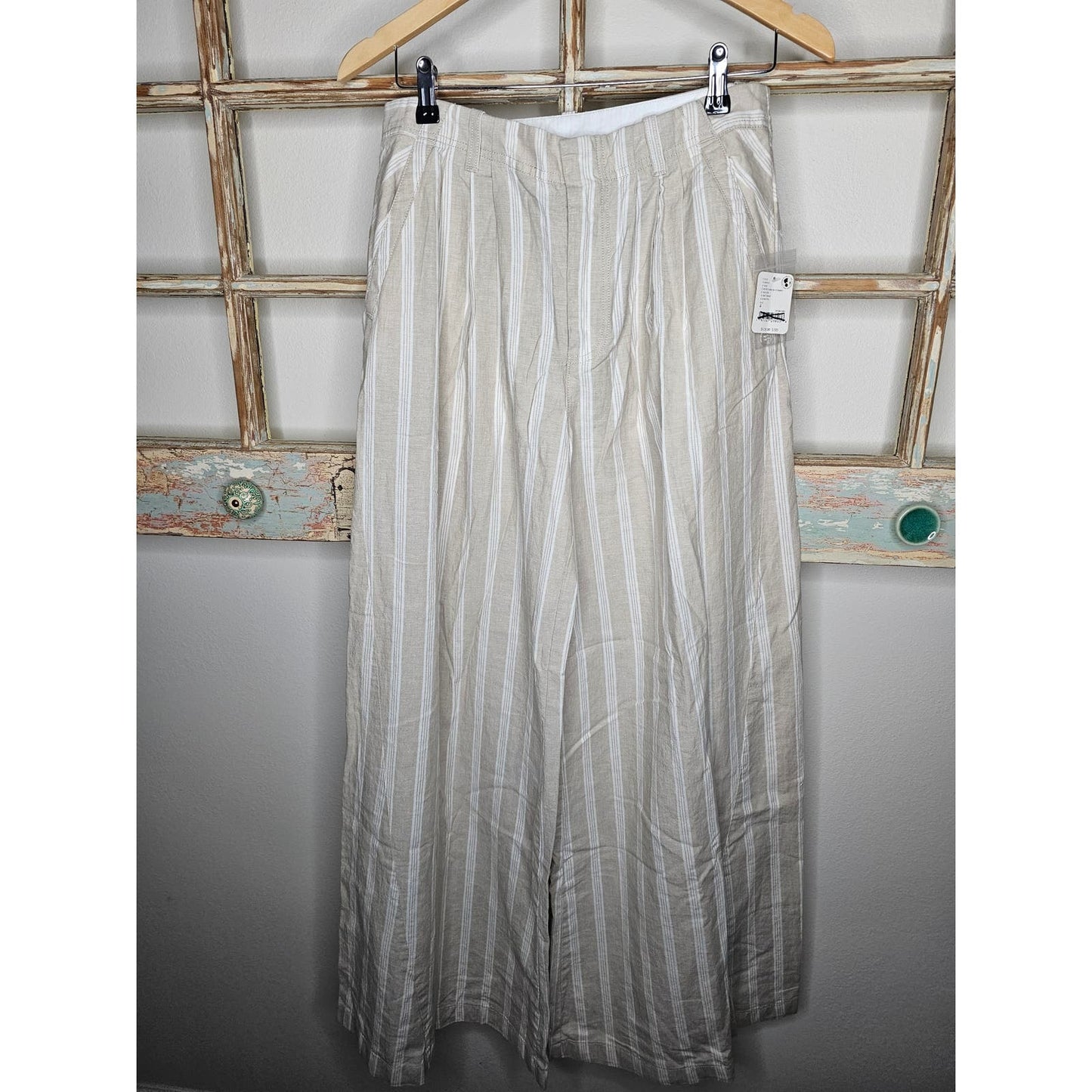 NWT Free People Wide Pleated Striped Linen Blend Pants Ladies size 4