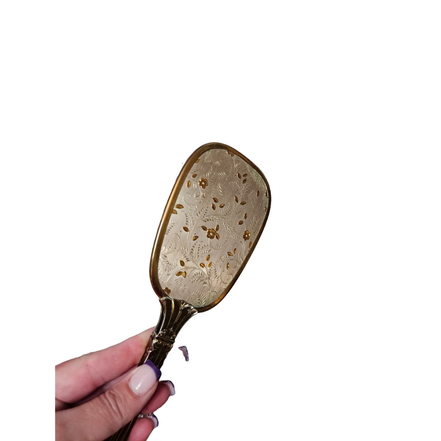 Vintage 60's Matching Mirror, Brush & Comb Vanity Set Gold & Silver
