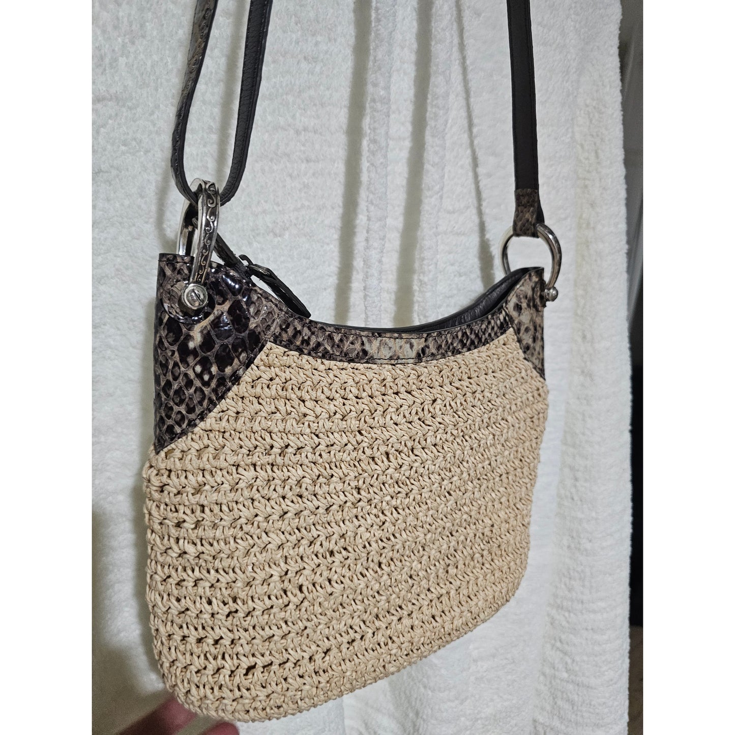 Brighton Leela Straw Crossbody Neutral Bag W/ Adjustable Strap